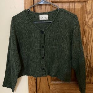 Flax cropped green button up